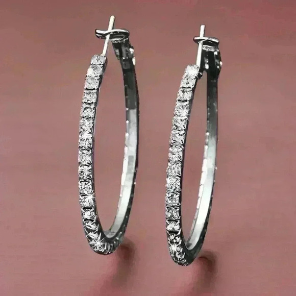 Sparkling Rhinestones Hoop Earrings - Picture 5 of 6